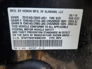 2019 Honda Pilot Touring 8-Passenger z VIN 5FNYF5H97KB007291, wystawiony jako Copart lot #47608765 z przebiegiem 70 758 mil mil oraz Szkoda całkowita • Salvage title. Historia ofert i sprzedaży dostępna na DreamBid. Obrazek 13.