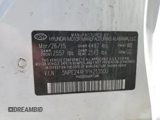 2015 Hyundai Sonata 2.4L SE with VIN 5NPE24AF1FH213500, listed as a Copart auction lot 54157525 with 137,651 mi miles and Salvage Title. Bid and sale history available at carsss.com. Image 12.