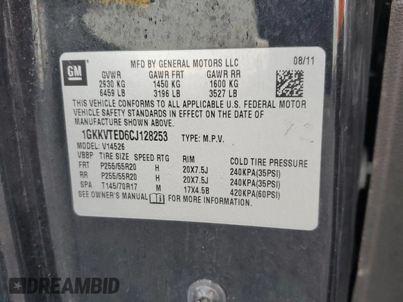 2012 GMC Acadia Denali with VIN 1GKKVTED6CJ128253, listed as a Copart auction lot 88342305 with 172,891 mi miles and Clean Title. Bid and sale history available at carsss.com. Image 12.