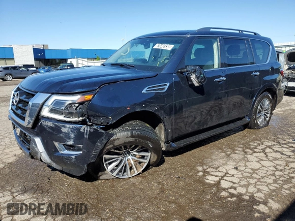 2023 Nissan Armada SL z VIN JN8AY2BD6P9693059, wystawiony jako Copart lot #57440335 z przebiegiem 60 956 mil mil oraz Czysty tytuł • Clean title. Historia ofert i sprzedaży dostępna na DreamBid. Obrazek 1.