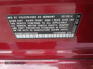 2014 Volkswagen CC Sport with VIN WVWBN7AN0EE527558, listed as a IAAI auction lot 41336204 with 130,005 mi miles and . Bid and sale history available at DreamBid. Image 9.