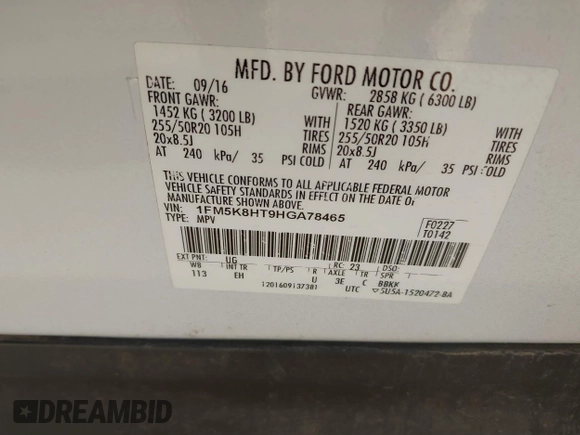 2017 Ford Explorer Platinum с VIN 1FM5K8HT9HGA78465, выставлен на аукционе IAAI как лот 41839665 с пробегом 87 937 миль миль и . История ставок и продаж доступна на DreamBid. Изображение 9.