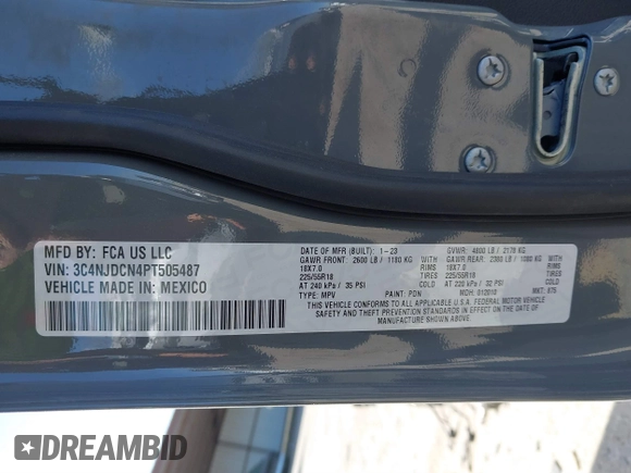 2023 Jeep Compass Limited с VIN 3C4NJDCN4PT505487, выставлен на аукционе IAAI как лот 41816219 с пробегом 10 379 миль миль и . История ставок и продаж доступна на DreamBid. Изображение 9.