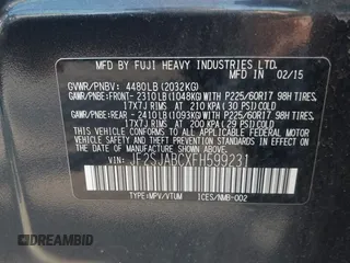 2015 Subaru Forester 2.5i with VIN JF2SJABCXFH599231, listed as a IAAI auction lot 42166220 with 60,409 mi miles and . Bid and sale history available at DreamBid. Image 9.