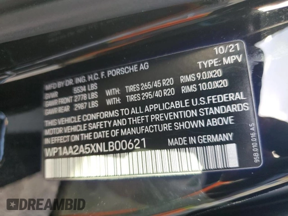 2022 Porsche Macan with VIN WP1AA2A5XNLB00621, listed as a Copart auction lot 45482235 with Not provided miles and Salvage title. Bid and sale history available at DreamBid. Image 12.