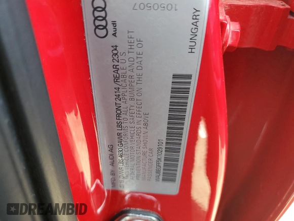 2019 Audi A3 Sedan Premium with VIN WAUBEGFF5K1029101, listed as a Copart auction lot 54919745 with 39,476 mi miles and Clean Title. Bid and sale history available at carsss.com. Image 12.