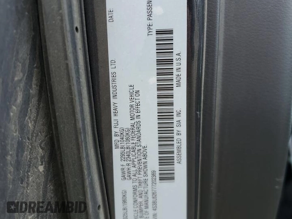 2007 Subaru Legacy Limited with VIN 4S3BL626777202369, listed as a Copart auction lot 48914565 with 176,574 mi miles and Salvage title. Bid and sale history available at DreamBid. Image 12.