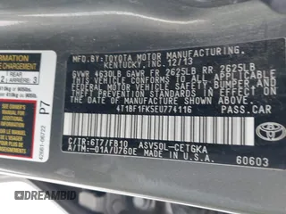 2014 Toyota Camry L with VIN 4T1BF1FK5EU774116, listed as a IAAI auction lot 41286569 with 184,797 mi miles. Bid and sale history available at carsss.com. Image 9.