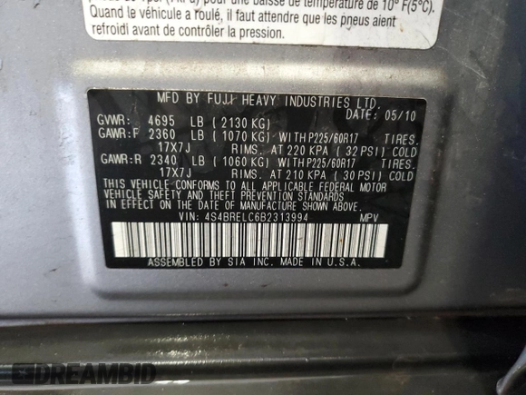 2011 Subaru Outback Limited Power Moon with VIN 4S4BRELC6B2313994, listed as a Copart auction lot 83560684 with 128,370 mi miles and Salvage title. Bid and sale history available at DreamBid. Image 13.