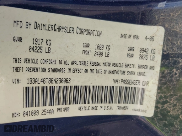 2006 Dodge Stratus SXT z VIN 1B3AL46T86N230063, wystawiony jako IAAI lot #41901018 z przebiegiem 180 353 mil mil oraz . Historia ofert i sprzedaży dostępna na DreamBid. Obrazek 9.