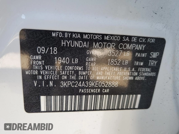 2019 Hyundai Accent SE with VIN 3KPC24A39KE052888, listed as a Copart auction lot 82880054 with 83,663 mi miles and Salvage Title. Bid and sale history available at carsss.com. Image 12.