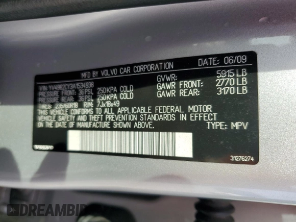 2010 Volvo XC90 I6 with VIN YV4982CY3A1534938, listed as a Copart auction lot 42723235 with 131,463 mi miles and Salvage Title. Bid and sale history available at carsss.com. Image 15.