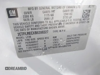 2011 GMC Terrain SLE-1 with VIN 2CTFLRECXB6398227, listed as a IAAI auction lot 42121688 with 209,549 mi miles and . Bid and sale history available at DreamBid. Image 9.