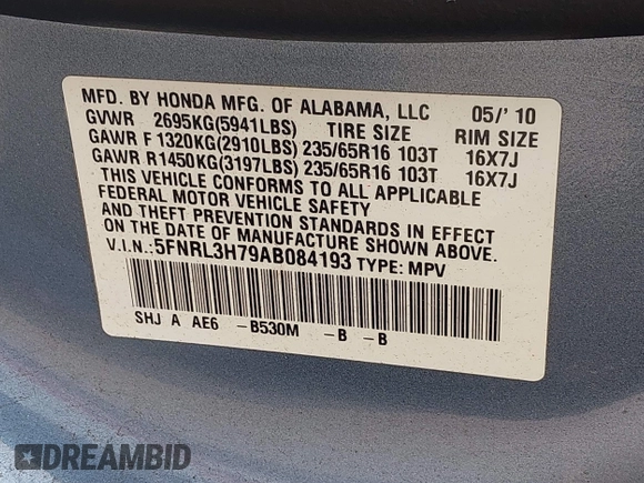 2010 Honda Odyssey EX-L с VIN 5FNRL3H79AB084193, выставлен на аукционе IAAI как лот 42426161 с пробегом 140 302 миль миль и . История ставок и продаж доступна на DreamBid. Изображение 9.