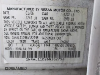 2006 Nissan Altima 2.5 S with VIN 1N4AL11D96N362798, listed as a IAAI auction lot 41977215 with 269,626 mi miles. Bid and sale history available at carsss.com. Image 9.
