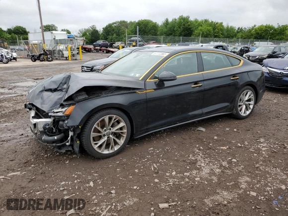 2020 Audi A5 Sportback Premium with VIN WAUANCF55LA007256, listed as a Copart auction lot 57772365 with 87,997 mi miles and Salvage title. Bid and sale history available at DreamBid. Image 1.