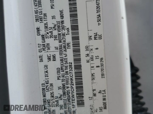 2017 Ford F-150 XL с VIN 1FTEW1CP2HKC73282, выставлен на аукционе Copart как лот 53995125 с пробегом 127 733 миль миль и Списание • Salvage title. История ставок и продаж доступна на DreamBid. Изображение 13.