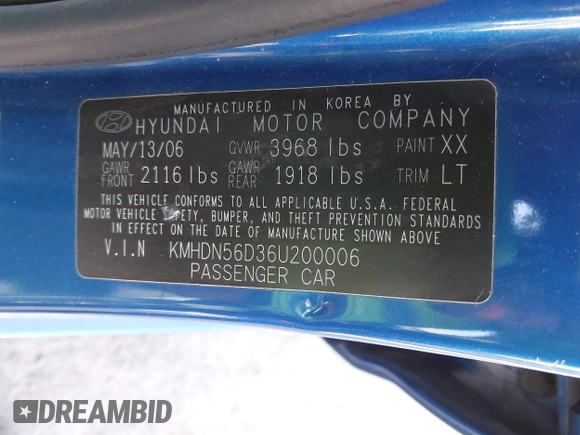 2006 Hyundai Elantra GLS z VIN KMHDN56D36U200006, wystawiony jako IAAI lot #42429126 z przebiegiem 114 869 mil mil oraz . Historia ofert i sprzedaży dostępna na DreamBid. Obrazek 9.