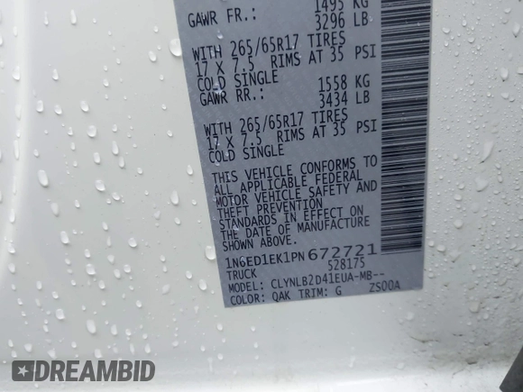 2023 Nissan Frontier Pro-4X z VIN 1N6ED1EK1PN672721, wystawiony jako IAAI lot #41782878 z przebiegiem 3 246 mil mil oraz . Historia ofert i sprzedaży dostępna na DreamBid. Obrazek 9.