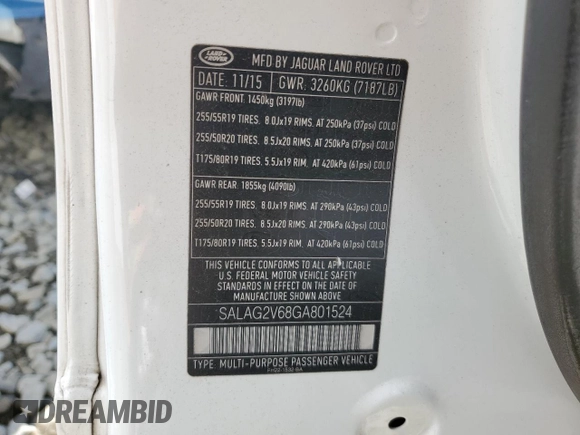 2016 Land Rover LR4 HSE with VIN SALAG2V68GA801524, listed as a Copart auction lot 56188395 with 110,778 mi miles and Salvage title. Bid and sale history available at DreamBid. Image 13.