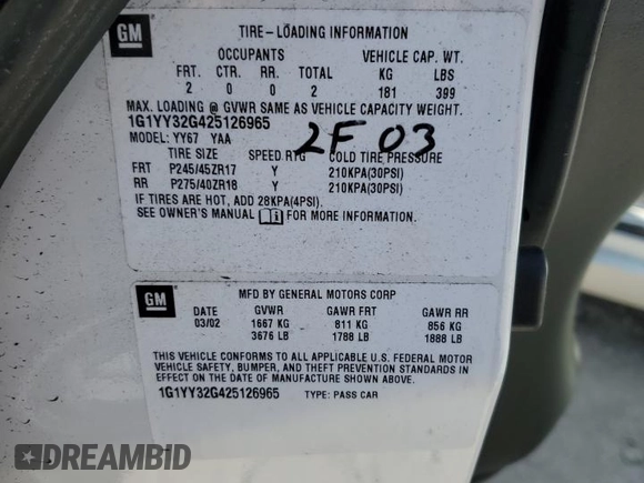 2002 Chevrolet Corvette with VIN 1G1YY32G425126965, listed as a Copart auction lot 75552964 with 0 mi miles and Salvage Title. Bid and sale history available at carsss.com. Image 13.