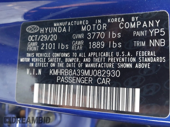 2021 Hyundai Venue SE z VIN KMHRB8A39MU082930, wystawiony jako IAAI lot #42005743 z przebiegiem 51 234 mil mil oraz . Historia ofert i sprzedaży dostępna na DreamBid. Obrazek 9.
