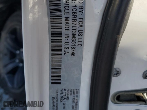 2021 Ram 1500 Warlock z VIN 1C6RR7LT3MS518746, wystawiony jako Copart lot #53399555 z przebiegiem 78 718 mil mil oraz Szkoda całkowita • Salvage title. Historia ofert i sprzedaży dostępna na DreamBid. Obrazek 12.