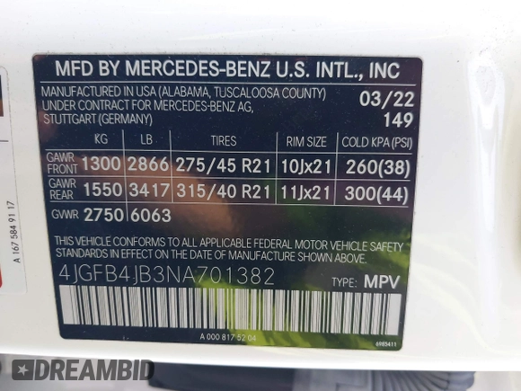 2022 Mercedes-Benz GLE 350 with VIN 4JGFB4JB3NA701382, listed as a IAAI auction lot 42355749 with 36,982 mi miles and . Bid and sale history available at DreamBid. Image 9.