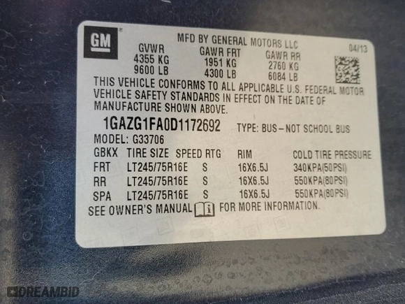 2013 Chevrolet Express Passenger 1LT with VIN 1GAZG1FA0D1172692, listed as a Copart auction lot 75411454 with 159,250 mi miles and Salvage Title. Bid and sale history available at carsss.com. Image 14.