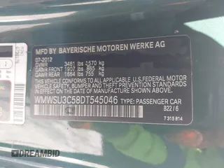 2013 MINI Hardtop with VIN WMWSU3C58DT545046, listed as a IAAI auction lot 42665896 with 60,973 mi miles and . Bid and sale history available at DreamBid. Image 9.