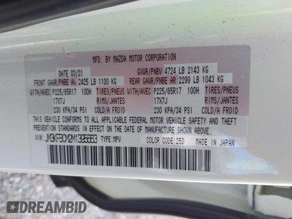 2021 Mazda CX-5 Touring z VIN JM3KFBCM2M1395663, wystawiony jako IAAI lot #41948073 z przebiegiem 47 029 mil mil oraz . Historia ofert i sprzedaży dostępna na DreamBid. Obrazek 9.