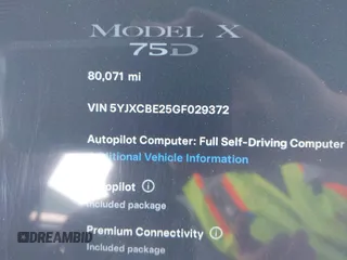 2016 Tesla Model X 70D z VIN 5YJXCBE25GF029372, wystawiony jako IAAI lot #42325335 z przebiegiem 80 071 mil mil oraz . Historia ofert i sprzedaży dostępna na DreamBid. Obrazek 15.