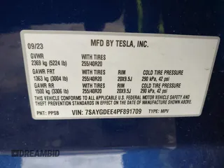 2023 Tesla Model Y Long Range with VIN 7SAYGDEE4PF891709, listed as a IAAI auction lot 41944893 with 15,864 mi miles. Bid and sale history available at carsss.com. Image 9.