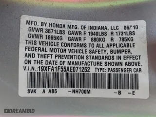 2010 Honda Civic Sdn LX with VIN 19XFA1F55AE071252, listed as a IAAI auction lot 39065549 with 142,676 mi miles. Bid and sale history available at carsss.com. Image 9.