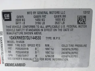 2013 GMC Acadia SLE with VIN 1GKKRNED7DJ144530, listed as a IAAI auction lot 41298877 with 197,787 mi miles. Bid and sale history available at carsss.com. Image 9.