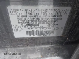 2014 Nissan Sentra SV with VIN 3N1AB7AP6EL606662, listed as a IAAI auction lot 42251275 with Not Provided miles and . Bid and sale history available at DreamBid. Image 9.