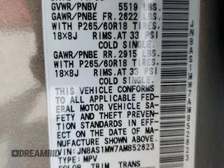 2010 Infiniti FX35 with VIN JN8AS1MW7AM852623, listed as a Copart auction lot 73722804 with 0 mi miles and Salvage Title. Bid and sale history available at carsss.com. Image 15.