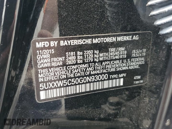 2016 BMW X4 xDrive35i z VIN 5UXXW5C50G0N93000, wystawiony jako Copart lot #58536875 z przebiegiem 81 824 mil mil oraz Czysty tytuł • Clean title. Historia ofert i sprzedaży dostępna na DreamBid. Obrazek 13.