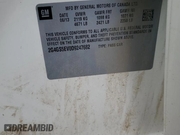 2013 Buick Regal Turbo Premium 1 with VIN 2G4GS5EV0D9247682, listed as a Copart auction lot 64256555 with Not provided miles and Salvage title. Bid and sale history available at DreamBid. Image 12.