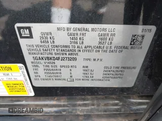 2015 Buick Enclave Leather with VIN 5GAKVBKD4FJ273209, listed as a IAAI auction lot 42178192 with 126,184 mi miles and . Bid and sale history available at carsss.com. Image 9.