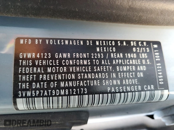 2013 Volkswagen Beetle 2.5L with VIN 3VW5P7AT9DM812173, listed as a Copart auction lot 78222574 with 153,702 mi miles and Salvage Title. Bid and sale history available at DreamBid. Image 13.