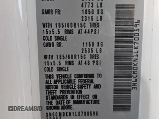 2020 Nissan NV200 SV with VIN 3N6CM0KN1LK700596, listed as a Copart auction lot 62718785 with 150,405 mi miles and Clean title. Bid and sale history available at DreamBid. Image 13.