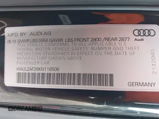 2019 Audi A6 Premium Plus with VIN WAUL2AF26KN116506, listed as a IAAI auction lot 42244879 with Not provided miles and . Bid and sale history available at DreamBid. Image 9.