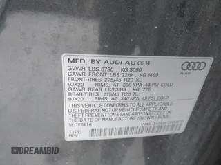 2015 Audi Q7 Premium Plus with VIN WA1LGAFE9FD003878, listed as a IAAI auction lot 42580801 with 160,949 mi miles and . Bid and sale history available at DreamBid. Image 9.