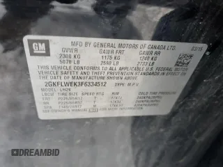2015 GMC Terrain SLE z VIN 2GKFLWEK3F6334512, wystawiony jako Copart lot #87001684 z przebiegiem 110 041 mil mil oraz Szkoda całkowita • Salvage title. Historia ofert i sprzedaży dostępna na DreamBid. Obrazek 14.