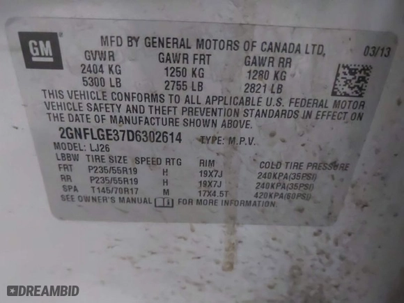 2013 Chevrolet Equinox LTZ with VIN 2GNFLGE37D6302614, listed as a IAAI auction lot 41252051 with 204,993 mi miles. Bid and sale history available at carsss.com. Image 9.