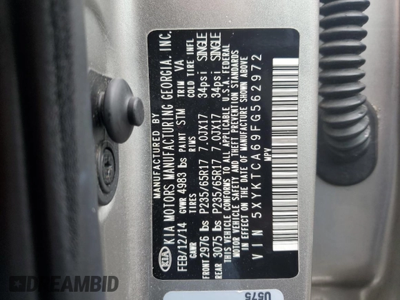 2015 Kia Sorento LX with VIN 5XYKTCA69FG562972, listed as a Copart auction lot 53233305 with 145,573 mi miles and Clean Title. Bid and sale history available at carsss.com. Image 13.