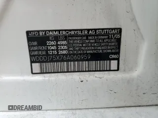 2006 Mercedes-Benz CLS-Class with VIN WDDDJ75X76A060959, listed as a Copart auction lot 75357804 with 258,051 mi miles and Salvage Title. Bid and sale history available at carsss.com. Image 13.