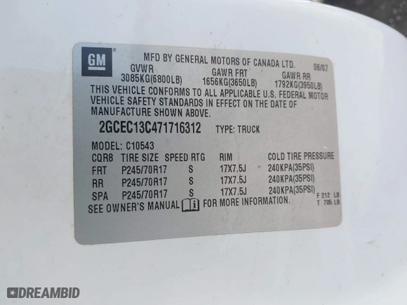 2007 Chevrolet Silverado 1500 LT w/1LT with VIN 2GCEC13C471716312, listed as a IAAI auction lot 41792270 with 84,649 mi miles. Bid and sale history available at carsss.com. Image 9.