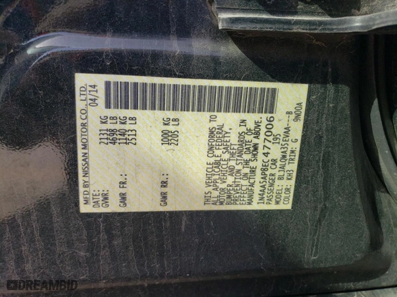 2014 Nissan Maxima 3.5 S with VIN 1N4AA5AP8EC477006, listed as a Copart auction lot 50331995 with 118,103 mi miles and Clean Title. Bid and sale history available at carsss.com. Image 12.
